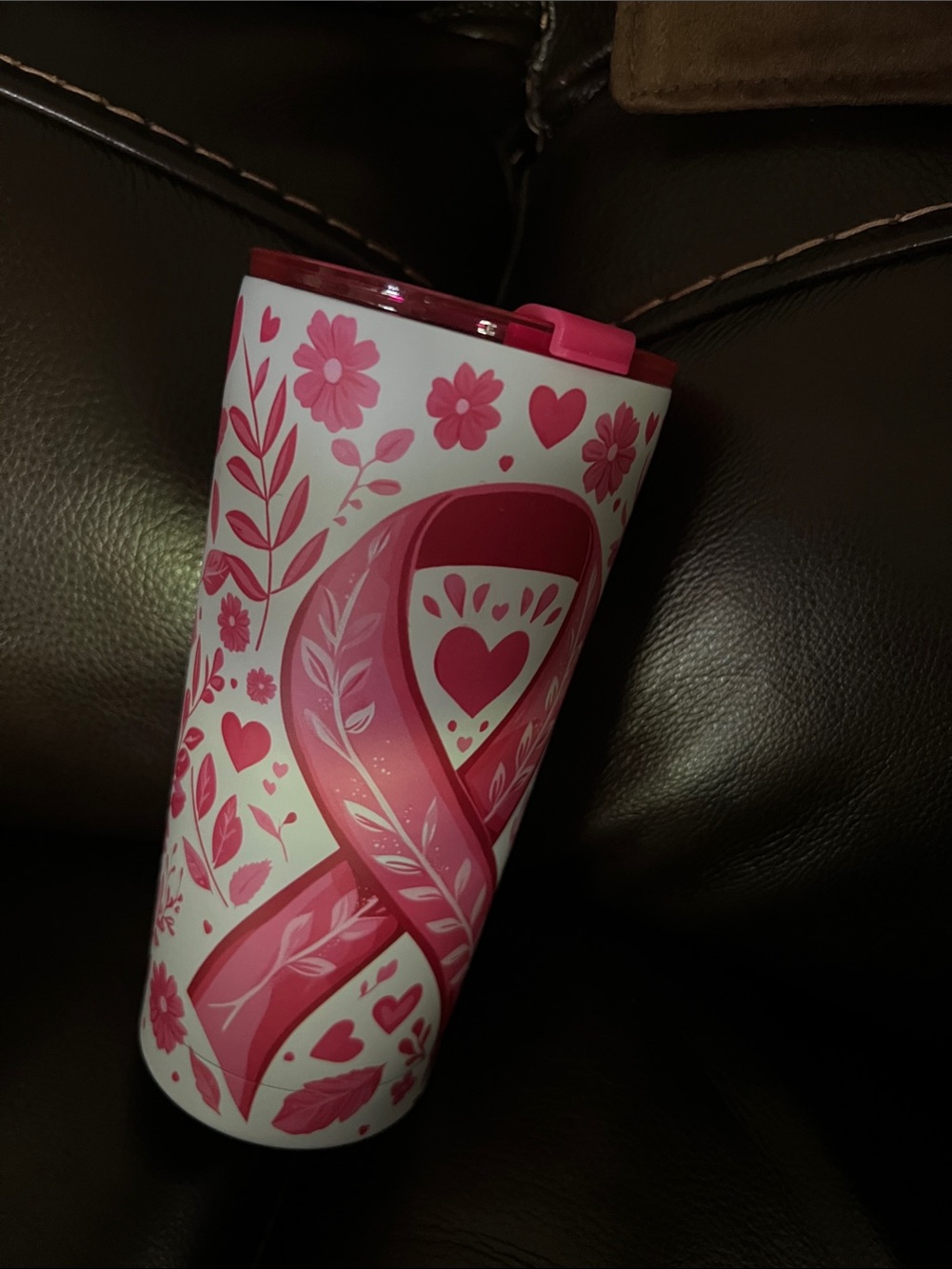 Pink Floral Ribbon Travel Tumbler - Unbranded